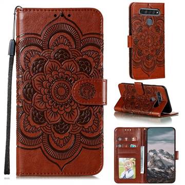 Intricate Embossing Datura Solar Leather Wallet Case for LG K61 - Brown