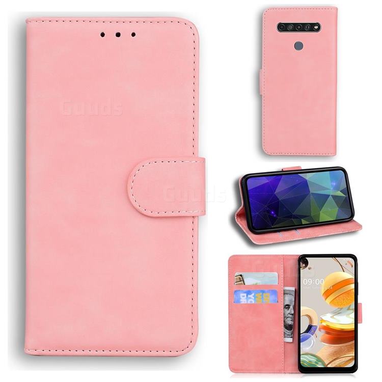 Retro Classic Skin Feel Leather Wallet Phone Case for LG K61 - Pink