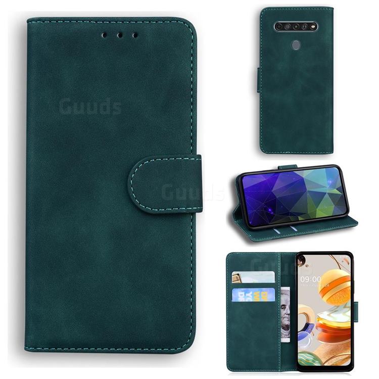 Retro Classic Skin Feel Leather Wallet Phone Case for LG K61 - Green