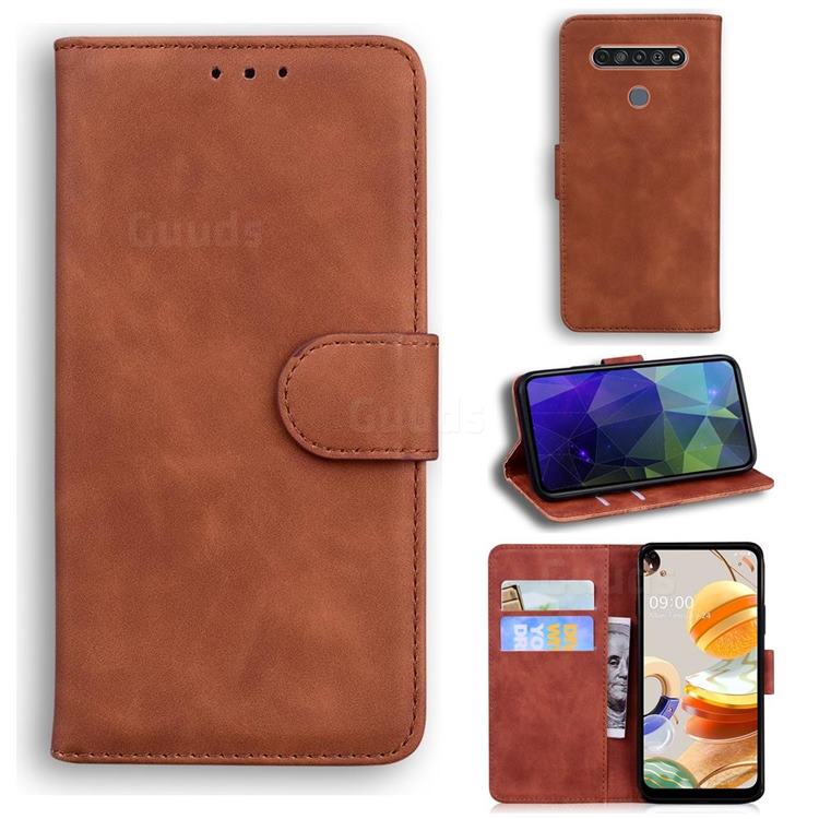 Retro Classic Skin Feel Leather Wallet Phone Case for LG K61 - Brown