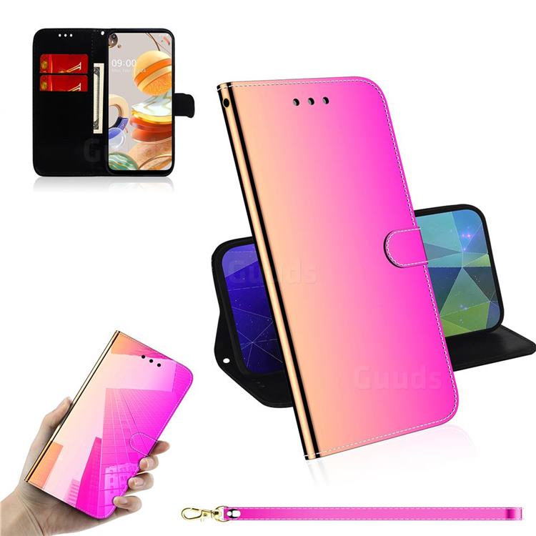 Shining Mirror Like Surface Leather Wallet Case for LG K61 - Rainbow Gradient