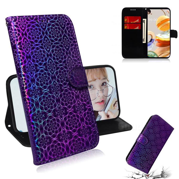 Laser Circle Shining Leather Wallet Phone Case for LG K61 - Purple