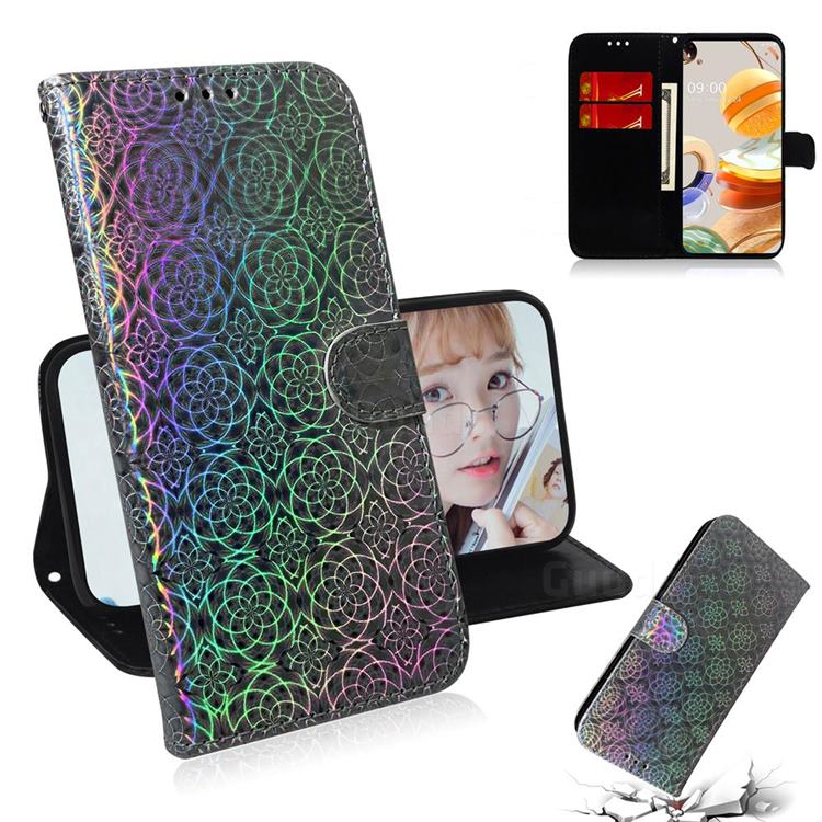 Laser Circle Shining Leather Wallet Phone Case for LG K61 - Silver