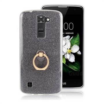 Luxury Soft TPU Glitter Back Ring Cover with 360 Rotate Finger Holder Buckle for LG K7 - Black