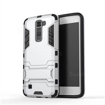 Armor Premium Tactical Grip Kickstand Shockproof Dual Layer Rugged Hard Cover for LG K7 - Silver