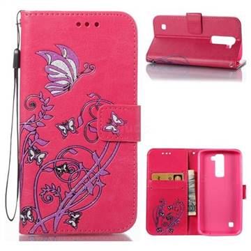 Embossing Narcissus Butterfly Leather Wallet Case for LG K7 - Rose