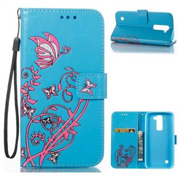 Embossing Narcissus Butterfly Leather Wallet Case for LG K7 - Blue