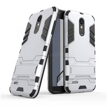 Armor Premium Tactical Grip Kickstand Shockproof Dual Layer Rugged Hard Cover for LG K8 - Silver