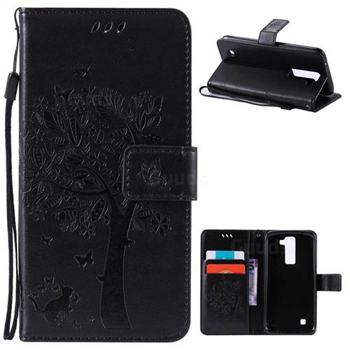 Embossing Butterfly Tree Leather Wallet Case for LG K8 - Black
