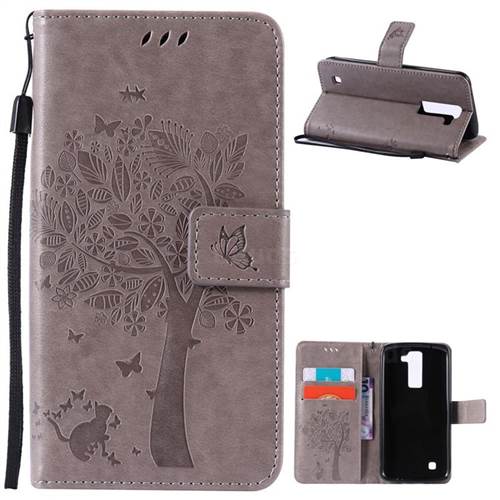 Embossing Butterfly Tree Leather Wallet Case for LG K8 - Grey