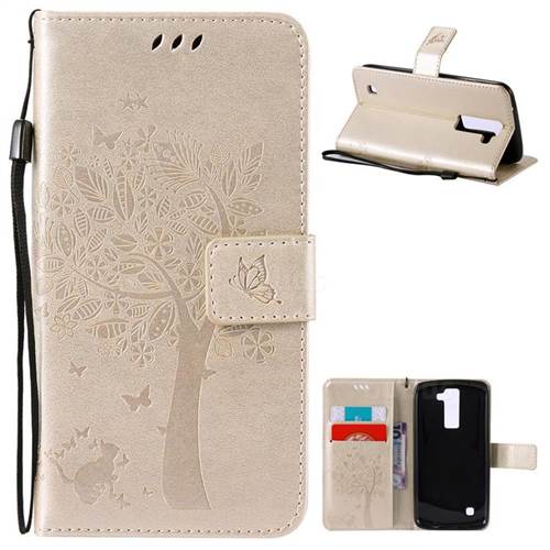 Embossing Butterfly Tree Leather Wallet Case for LG K8 - Champagne