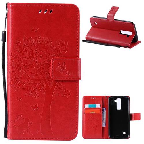 Embossing Butterfly Tree Leather Wallet Case for LG K8 - Red