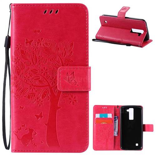 Embossing Butterfly Tree Leather Wallet Case for LG K8 - Rose