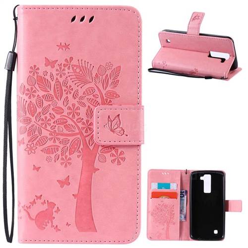 Embossing Butterfly Tree Leather Wallet Case for LG K8 - Pink