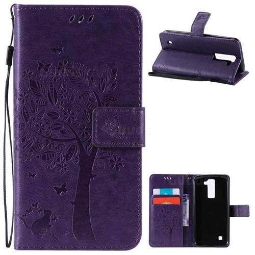 Embossing Butterfly Tree Leather Wallet Case for LG K8 - Purple
