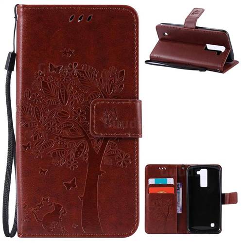 Embossing Butterfly Tree Leather Wallet Case for LG K8 - Brown