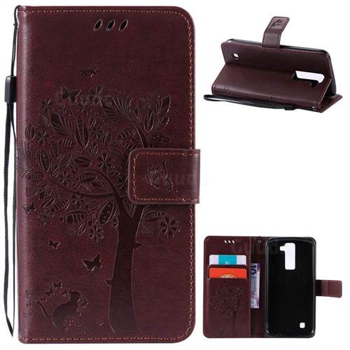 Embossing Butterfly Tree Leather Wallet Case for LG K8 - Coffee