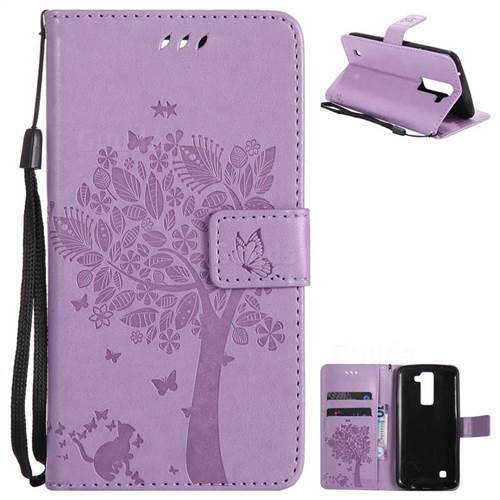 Embossing Butterfly Tree Leather Wallet Case for LG K8 - Violet