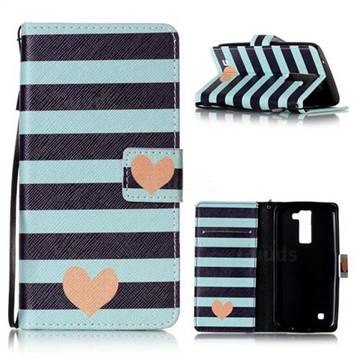 Blue Stripe Heart Leather Wallet Phone Case for LG K8