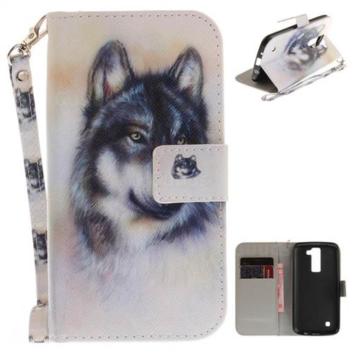 Snow Wolf Hand Strap Leather Wallet Case for LG K8