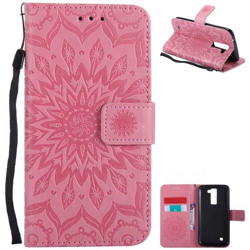 Embossing Sunflower Leather Wallet Case for LG K8 - Pink