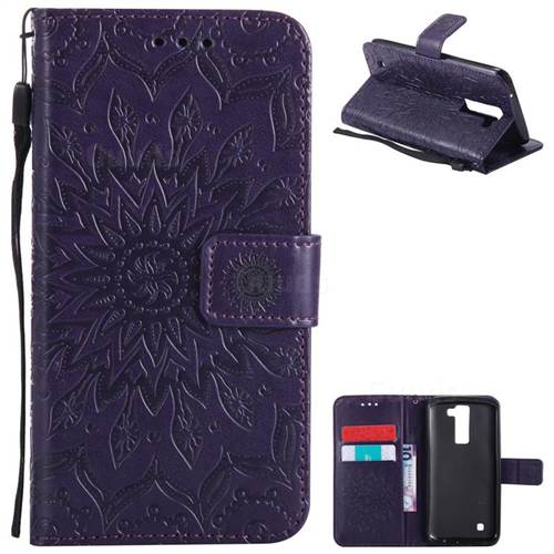 Embossing Sunflower Leather Wallet Case for LG K8 - Purple