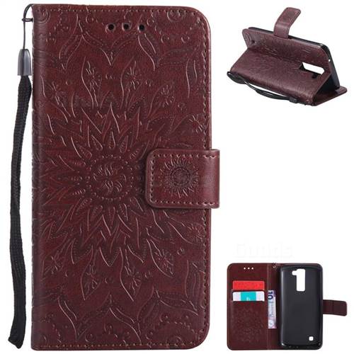Embossing Sunflower Leather Wallet Case for LG K8 - Brown