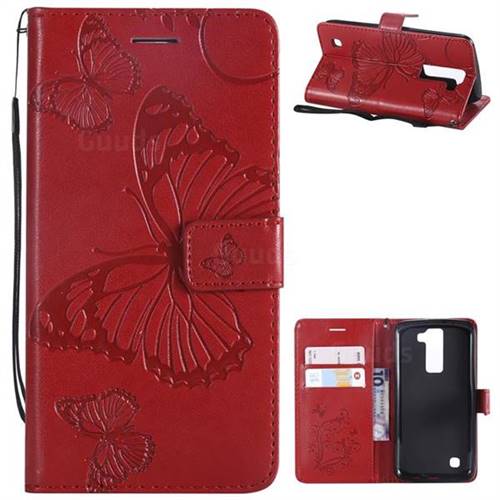 Embossing 3D Butterfly Leather Wallet Case for LG K8 - Red