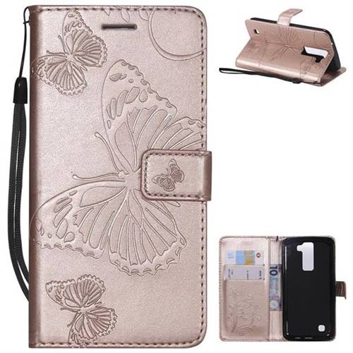 Embossing 3D Butterfly Leather Wallet Case for LG K8 - Rose Gold