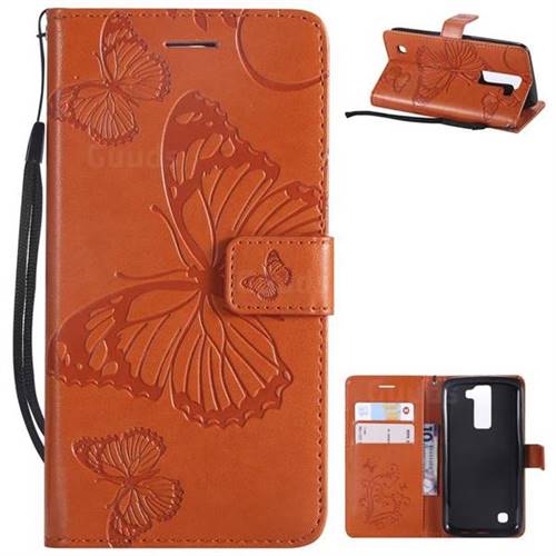 Embossing 3D Butterfly Leather Wallet Case for LG K8 - Orange