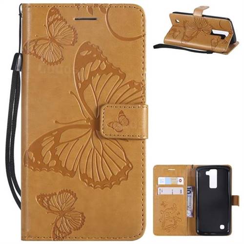 Embossing 3D Butterfly Leather Wallet Case for LG K8 - Yellow