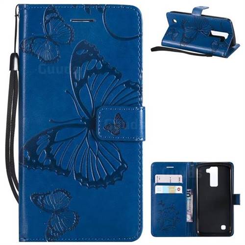 Embossing 3D Butterfly Leather Wallet Case for LG K8 - Blue