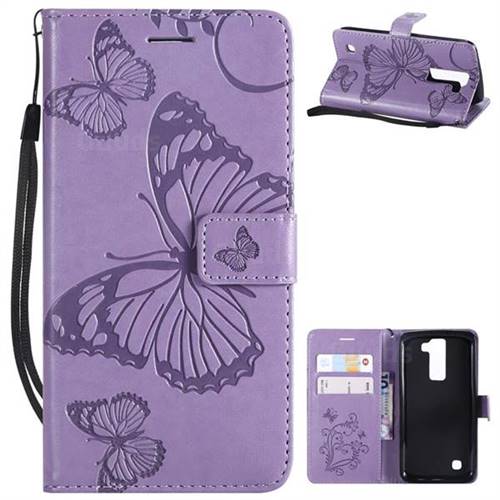 Embossing 3D Butterfly Leather Wallet Case for LG K8 - Purple