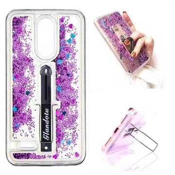 Concealed Ring Holder Stand Glitter Quicksand Dynamic Liquid Phone Case for LG K8 2017 M200N EU Version (5.0 inch) - Purple