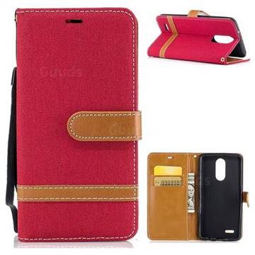 Jeans Cowboy Denim Leather Wallet Case for LG K8 2017 M200N EU Version (5.0 inch) - Red