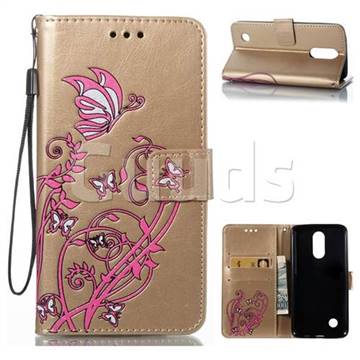 Embossing Narcissus Butterfly Leather Wallet Case for LG K8 2017 - Golden