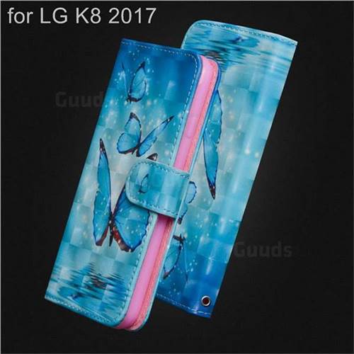 Blue Sea Butterflies 3D Painted Leather Wallet Case for LG K8 2017 M200N EU Version (5.0 inch)