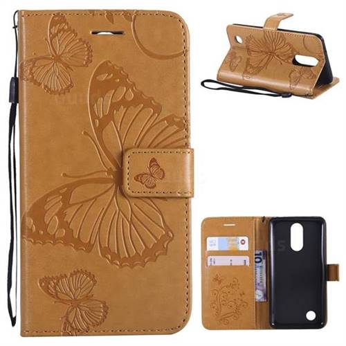 Embossing 3D Butterfly Leather Wallet Case for LG K8 2017 M200N EU Version (5.0 inch) - Yellow