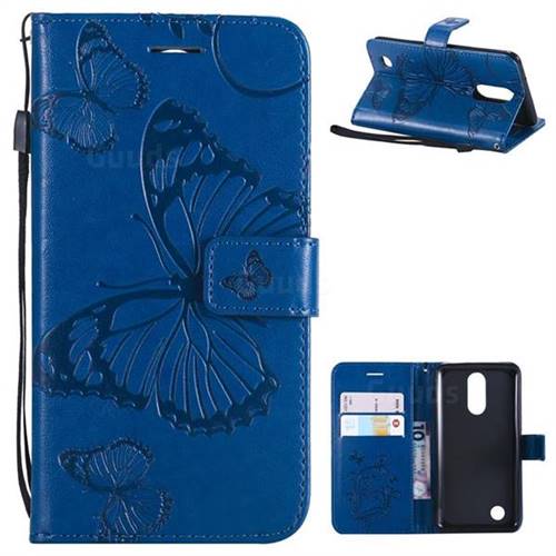 Embossing 3D Butterfly Leather Wallet Case for LG K8 2017 M200N EU Version (5.0 inch) - Blue