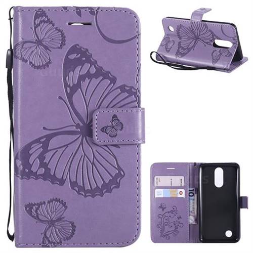 Embossing 3D Butterfly Leather Wallet Case for LG K8 2017 M200N EU Version (5.0 inch) - Purple