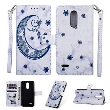 Moon Flower Marble Leather Wallet Phone Case for LG K8 2017 M200N EU Version (5.0 inch) - Blue