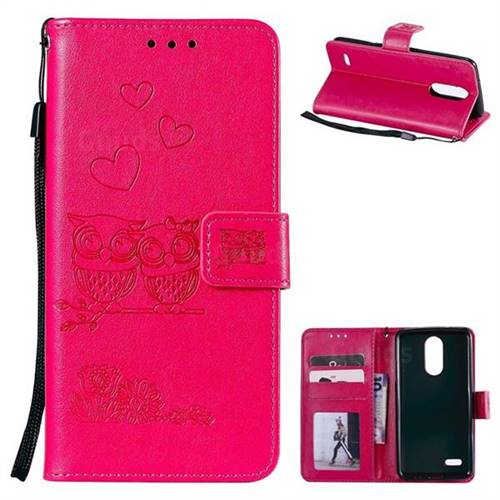 Embossing Owl Couple Flower Leather Wallet Case for LG K8 2017 M200N EU Version (5.0 inch) - Red