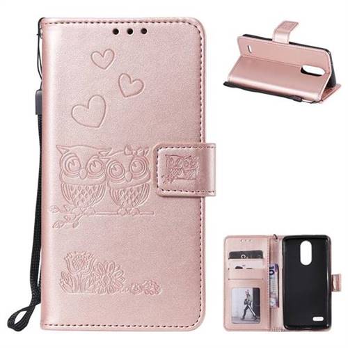 Embossing Owl Couple Flower Leather Wallet Case for LG K8 2017 M200N EU Version (5.0 inch) - Rose Gold