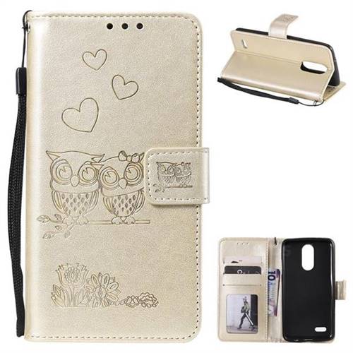 Embossing Owl Couple Flower Leather Wallet Case for LG K8 2017 M200N EU Version (5.0 inch) - Golden