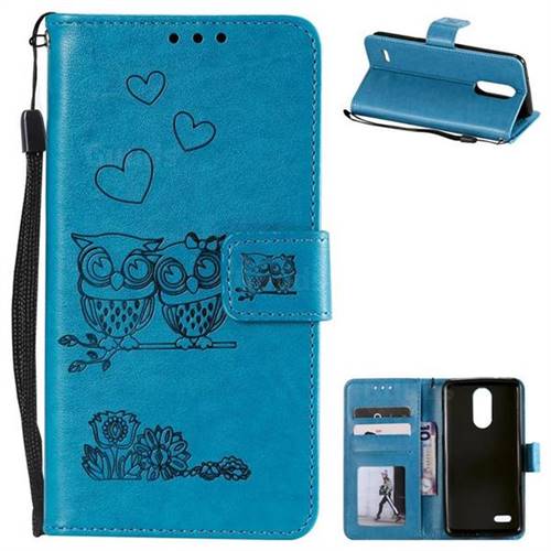 Embossing Owl Couple Flower Leather Wallet Case for LG K8 2017 M200N EU Version (5.0 inch) - Blue