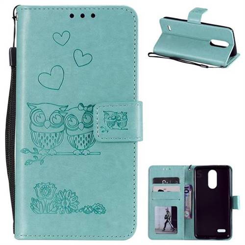 Embossing Owl Couple Flower Leather Wallet Case for LG K8 2017 M200N EU Version (5.0 inch) - Green