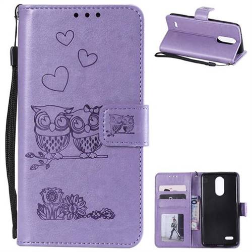 Embossing Owl Couple Flower Leather Wallet Case for LG K8 2017 M200N EU Version (5.0 inch) - Purple