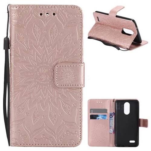 Embossing Sunflower Leather Wallet Case for LG K8 2017 US215 American version LV3 MS210 - Rose Gold