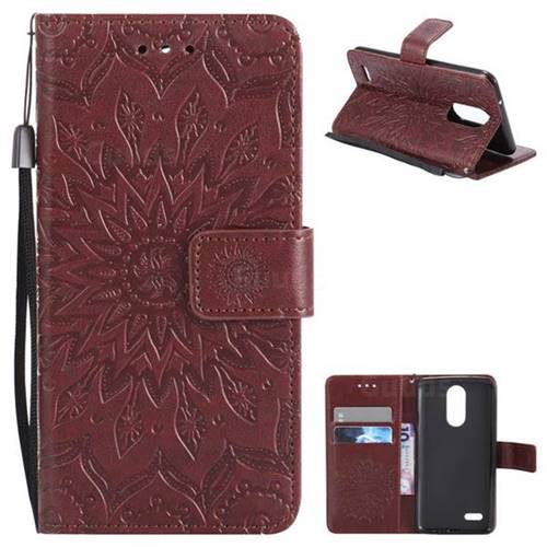 Embossing Sunflower Leather Wallet Case for LG K8 2017 US215 American version LV3 MS210 - Brown