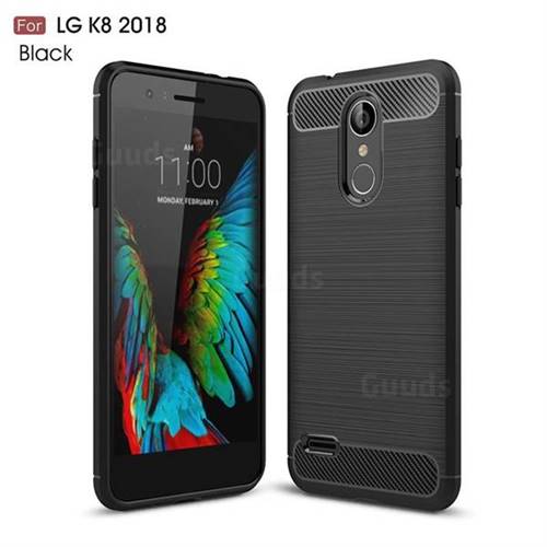 Luxury Carbon Fiber Brushed Wire Drawing Silicone TPU Back Cover for LG K8 (2018) / LG K9 - Black